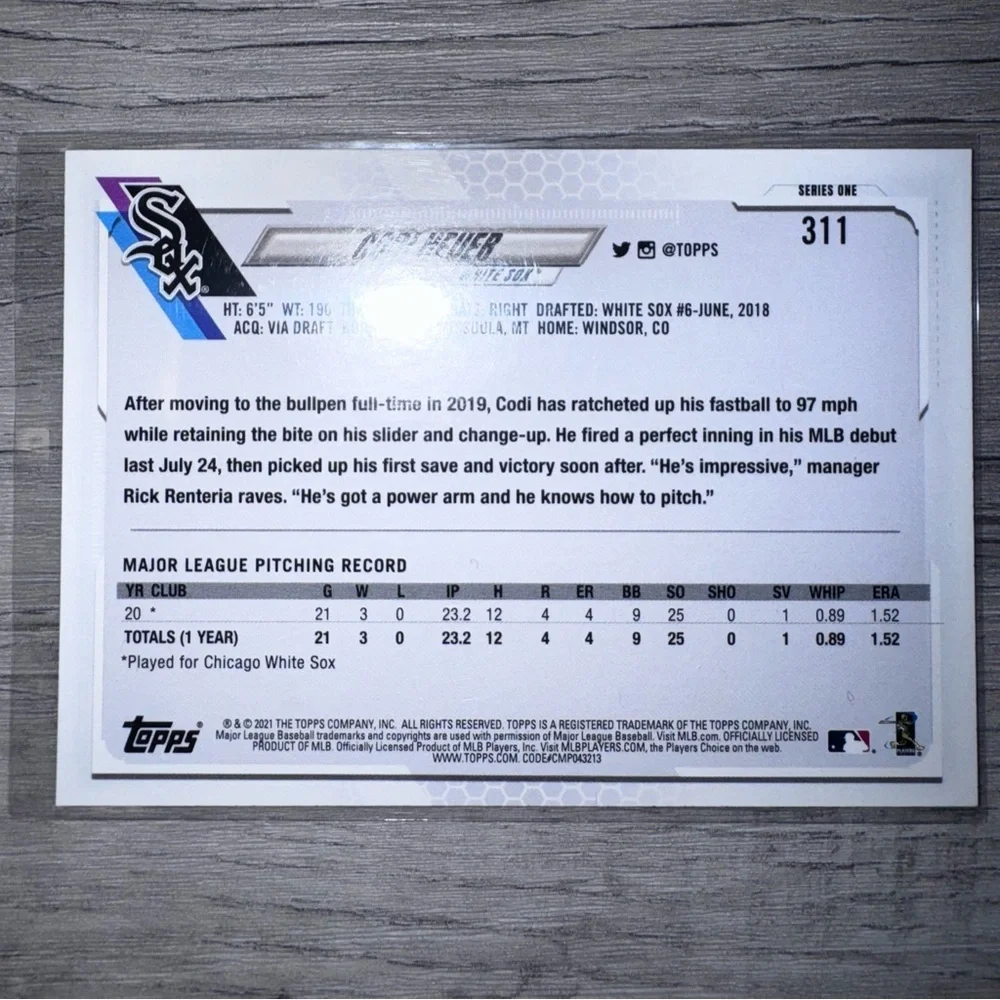 2021 Topps #311 Codi Heuer RC Employee Edition Extremely Rare Amazing Condition
